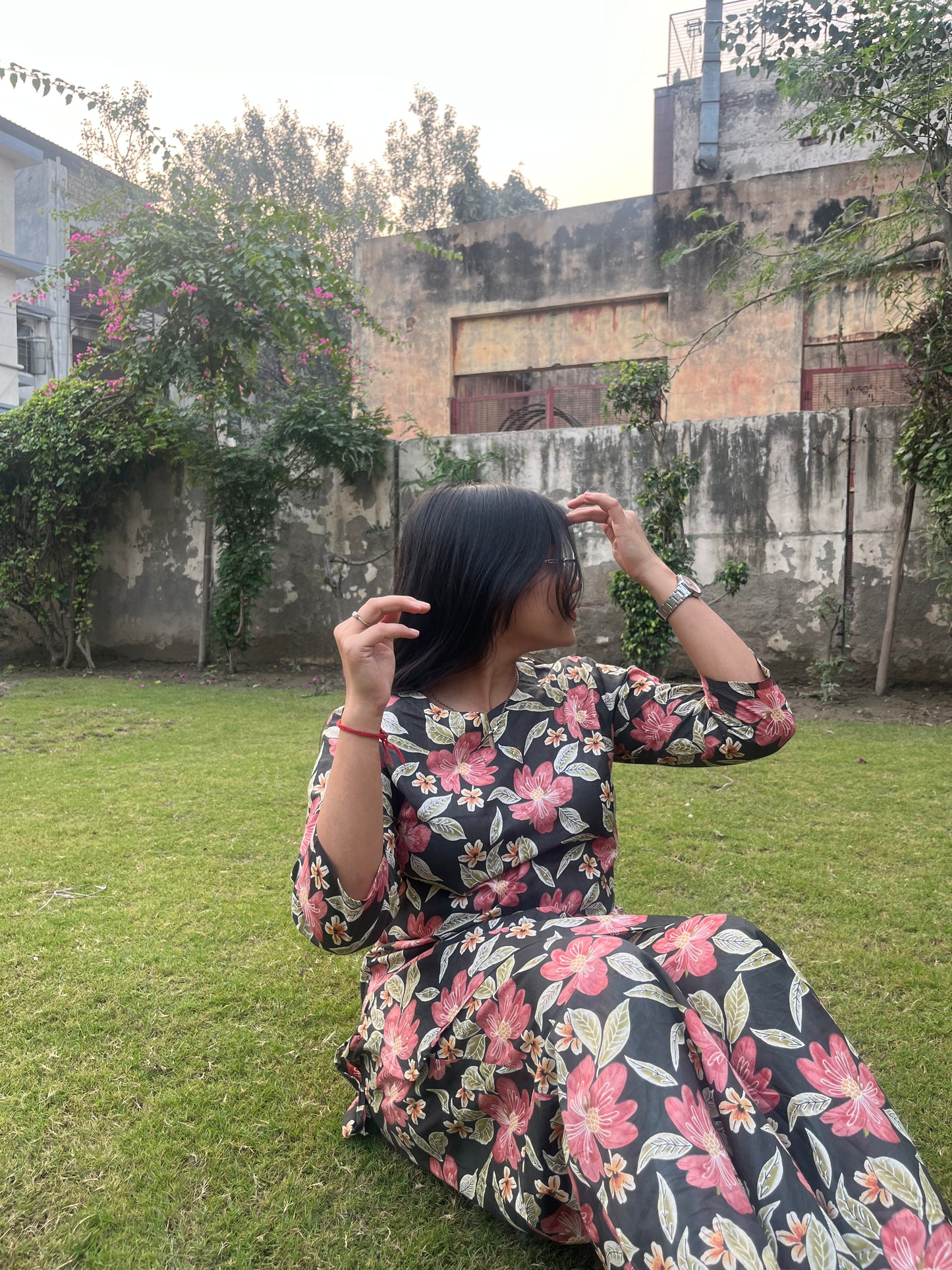 Black & Pink Floral Print Cotton Co-ord Set | Shivanyaa