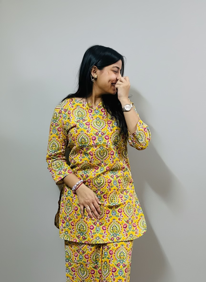 Vibrant Yellow Floral Print Co-ord set | Shivanyaa