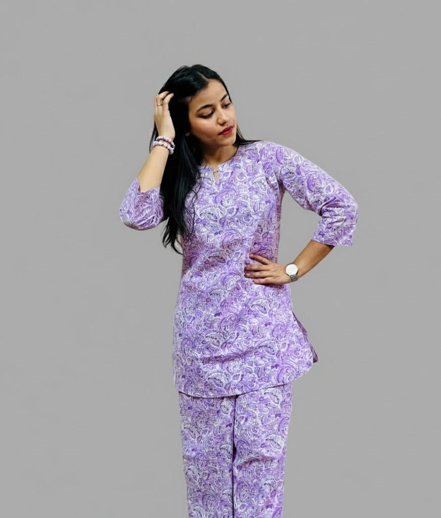 Lavender Paisley Print Cotton Co-ord Set | Shivanyaa