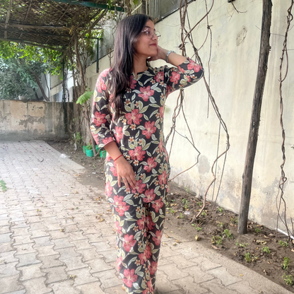 Black & Pink Floral Print Cotton Co-ord Set | Shivanyaa