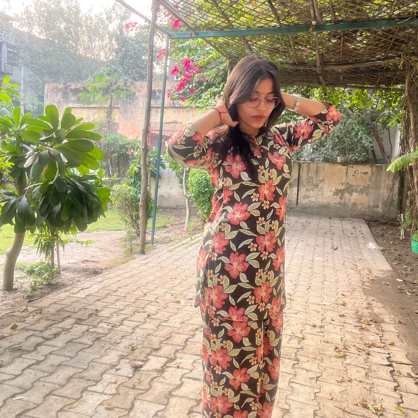 Black & Pink Floral Print Cotton Co-ord Set | Shivanyaa