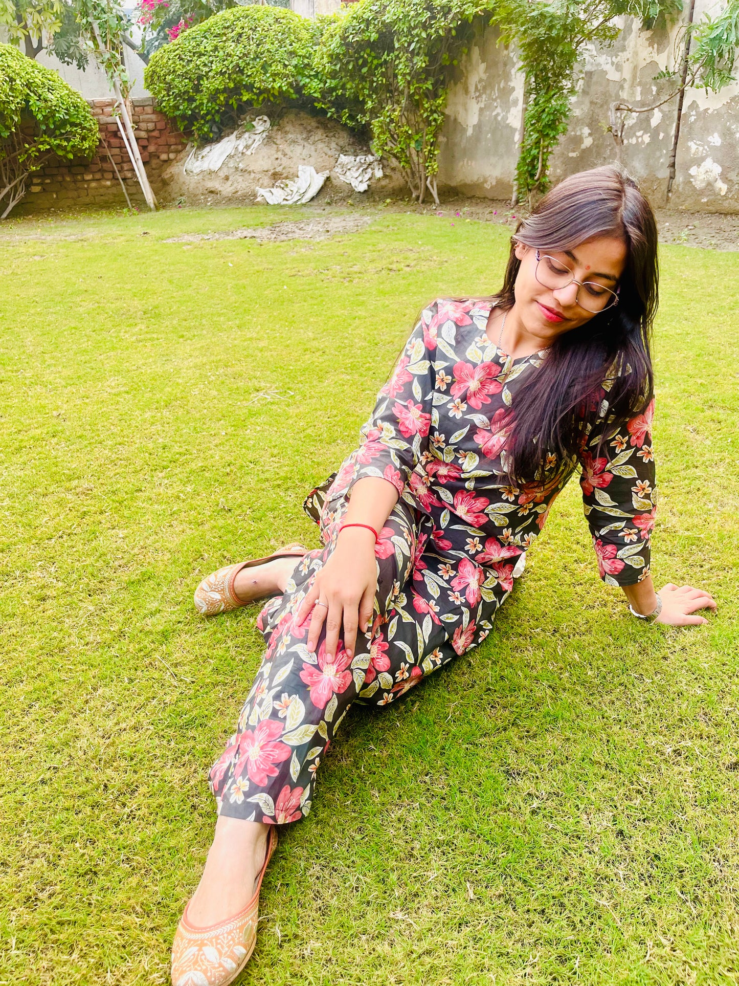 Black & Pink Floral Print Cotton Co-ord Set | Shivanyaa