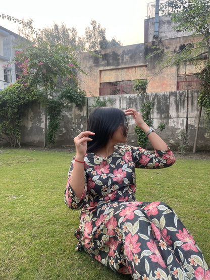 Black & Pink Floral Print Cotton Co-ord Set | Shivanyaa