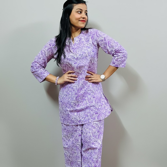 Lavender Paisley Print Cotton Co-ord Set | Shivanyaa
