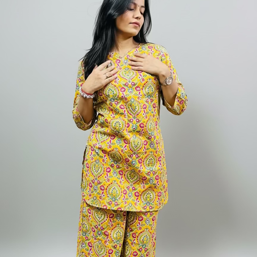 Vibrant Yellow Floral Print Co set | Shivanyaa