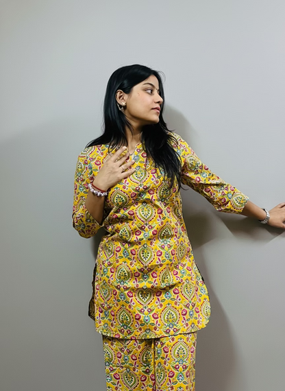 Vibrant Yellow Floral Print Co-ord set | Shivanyaa