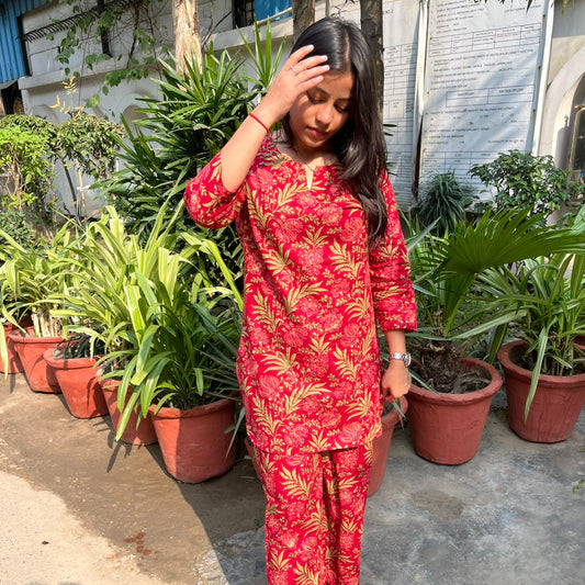 Elegant Red Printed Co-ord Set for Women | Shivanyaa