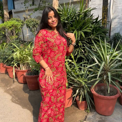 Elegant Red Printed Co-ord Set for Women | Shivanyaa