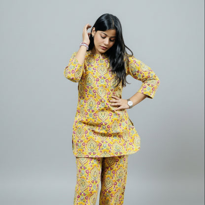 Vibrant Yellow Floral Print Co-ord set | Shivanyaa
