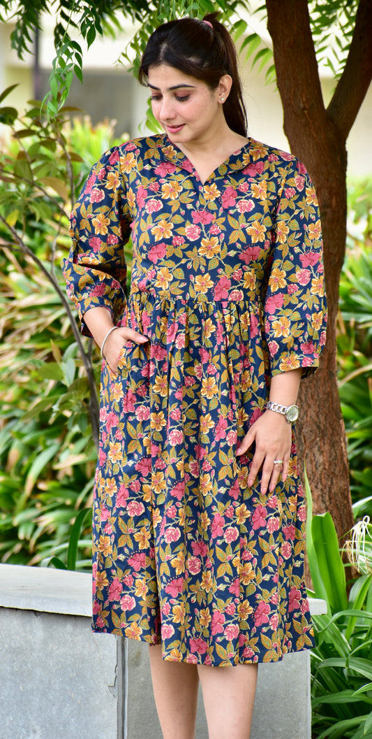 Elegant Floral A-Line Midi Dress