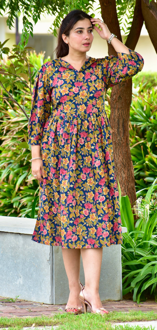 Elegant Floral A-Line Midi Dress